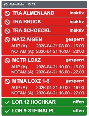 TRA INFO HUB Fallbeispiel mit NOTAM-Verlaengerung am Nachmittag